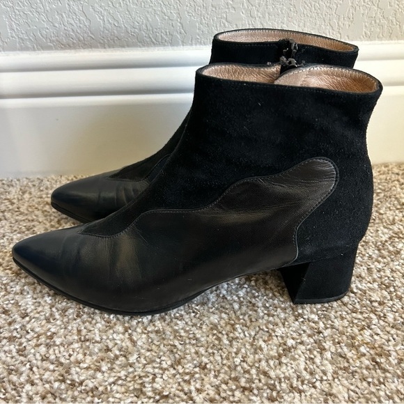 French Sole fs|ny Black Nappa Suede Bootie Point Toe Ankle Boots Block Heel - Picture 2 of 9